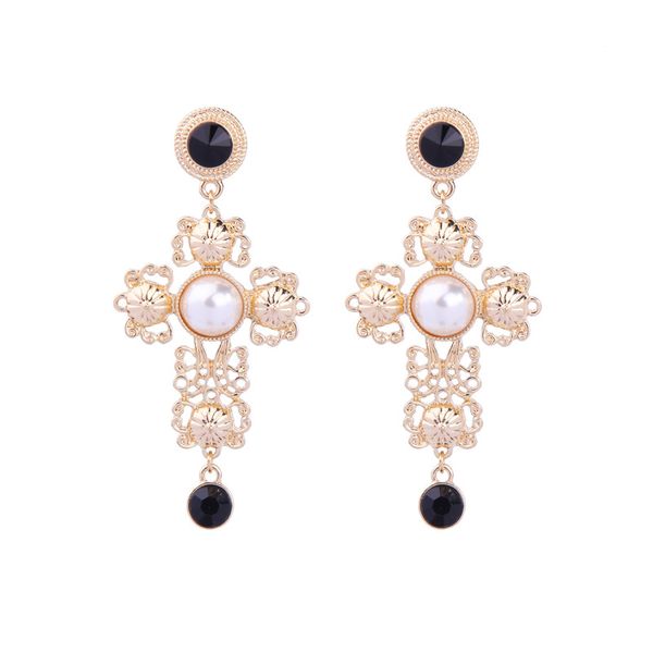 

women sparkly earring charm pearl cross dangle earring baroque style women party birthday christmas gift, Golden