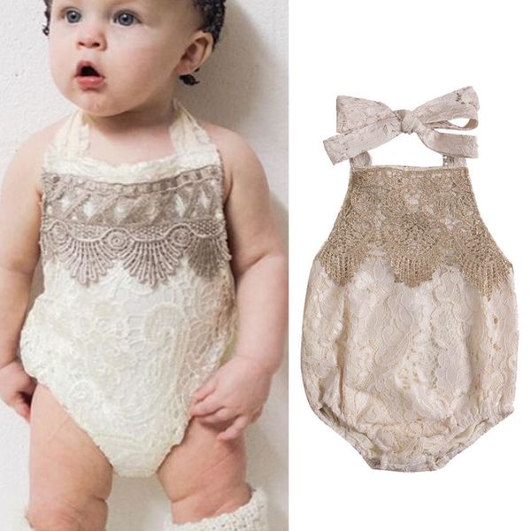 

new summer baby girls lace jumpsuit bodysuits beige clothes sunsuit newborn toddler infant kids sleeveless clothing 0-24m