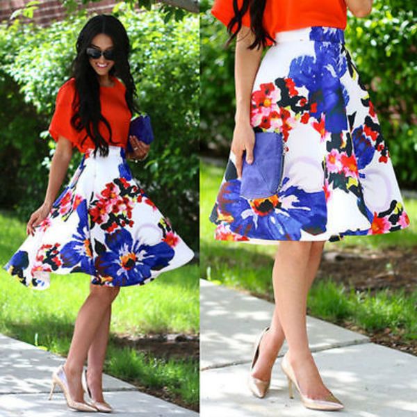 

2018 new women retro floral print high waist pleated a-line mini skirt, Black