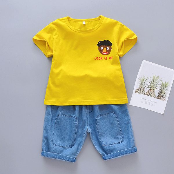 

children's wear new summer foreign trade suit 2019 children's short-sleeved t-shirt two-piece suit a hair substitute boy's su, White