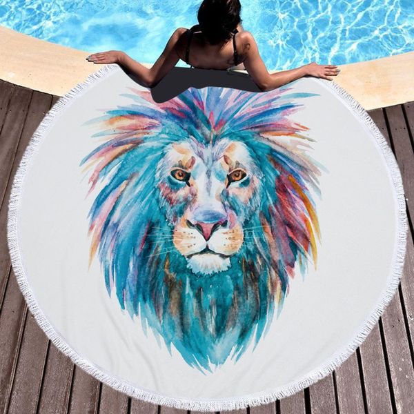 

lion round beach towel with microfiber 150cm picnic blanket mat tapestry