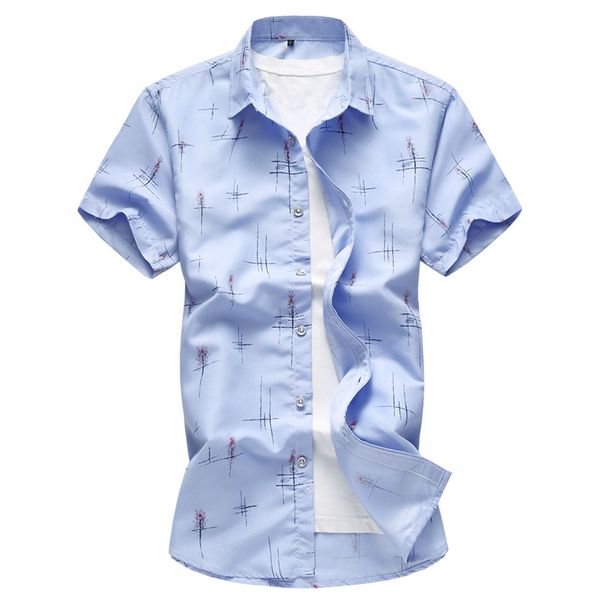 

2020 summer new men's casual shirt fashion print slim short sleeve shirt hawaiian brand clothing plus size 6xl 7xl,5014, White;black