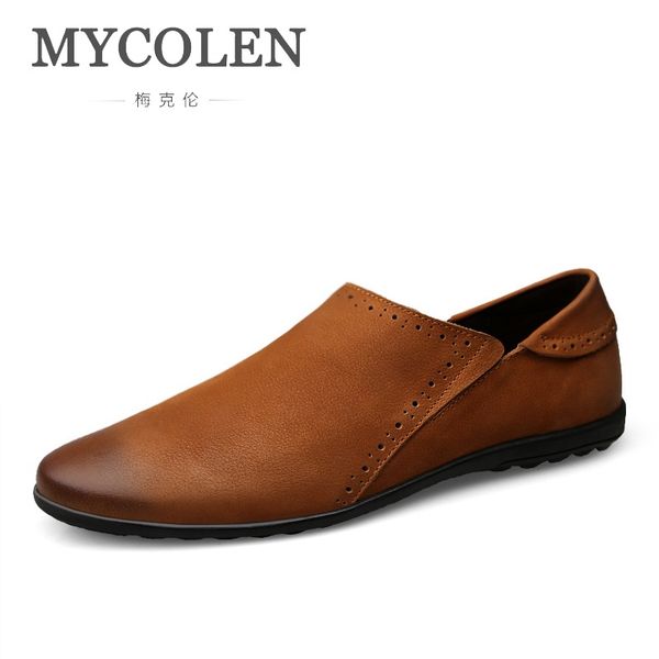 

mecolen spring autumn slip-on leather shoes men breather man loafers soft bullock carving moccasins new gents retro mens shoes, Black