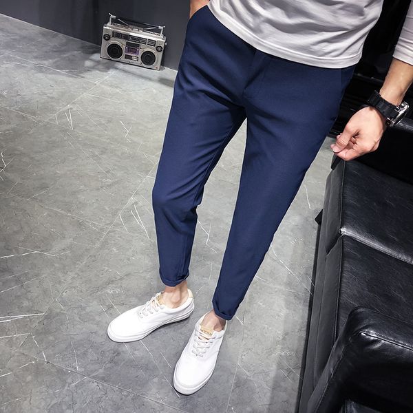 

36 летние брюки молодого человека мужская мода 2020 длина лодыжки твердые брюки мужчины slim fit all match уличная повседневная шаровары, Black