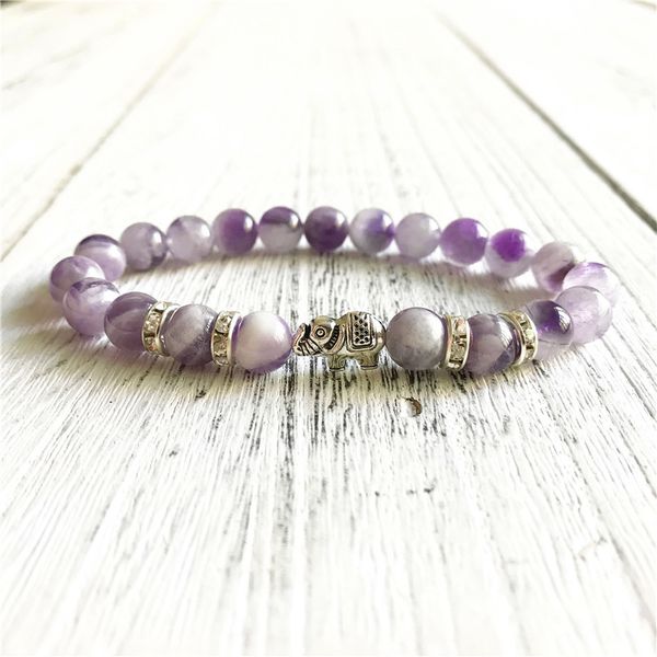 

natural stone bracelet hige quality purple quarzt bracelet elephant yoga mala bracelets healing energy jewelry her gift, Black