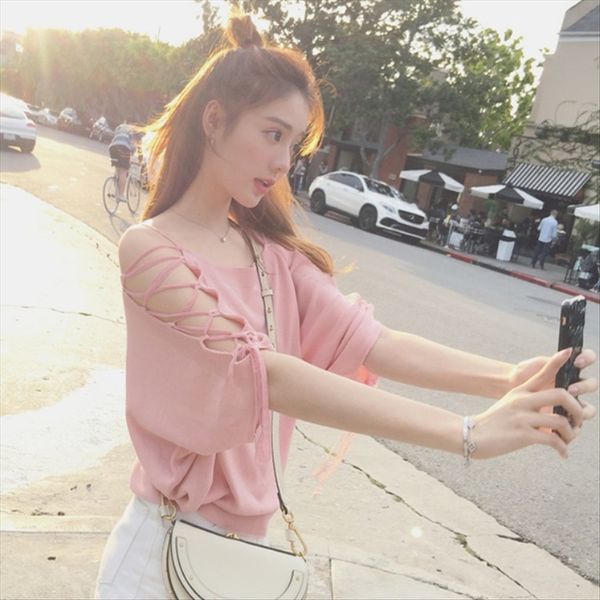 

meimei xia xia 2020 кружева свитера полых из трикотажного свитера кружев женских свободных короткий сексуального топа, White