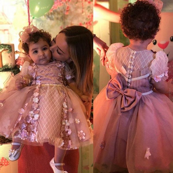 Tiered Lovely Short Sleeve Flower Girls Dresses For Wed 3d Flower