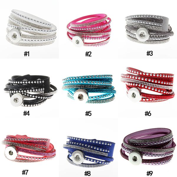 

bohemian 18mm snap button charm bracelets multilayer crystal rivet leather wristband chunks ginger noosa bangle for women diy jewelry, Golden;silver