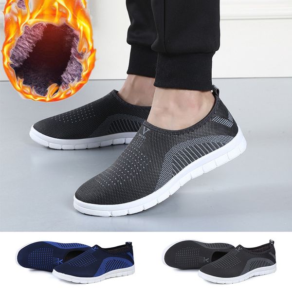 

men's fashion casual round toe winter warm slip on loafers walking shoes, Black