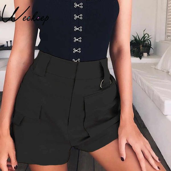 

weekeep woman high waist shorts summer casual zipper pocket shorts women's cotton solid loose short feminino straight, White;black