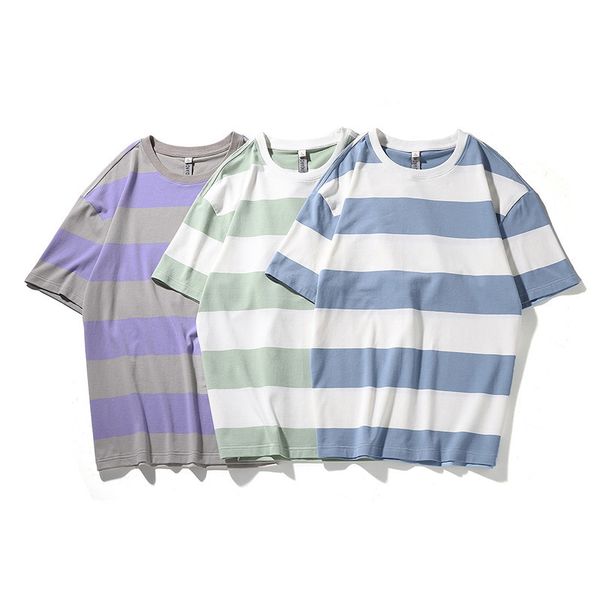 

мужская футболка 100% высшего качества хлопок комфорт harajuku стиль с коротким рукавом футболка в полоску классическая мужская одежда, White;black