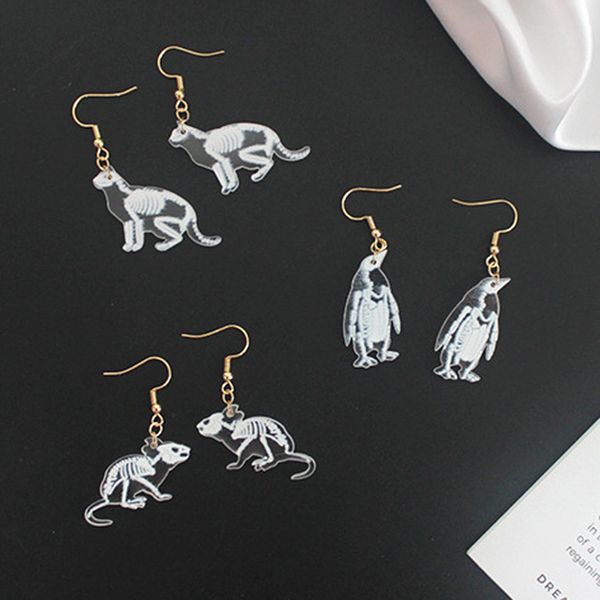 

gifts mouse acrylic transparent animal drop earrings penguin new creative cat skeleton bird pig graceful 1pair rabbit, Silver