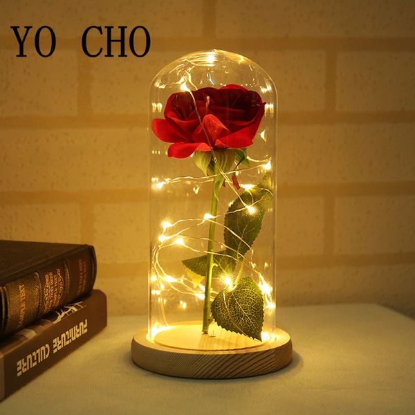 

led night lights string artificial rose in glass bottles battery powered wooden base romantic valentine's day birthday gift