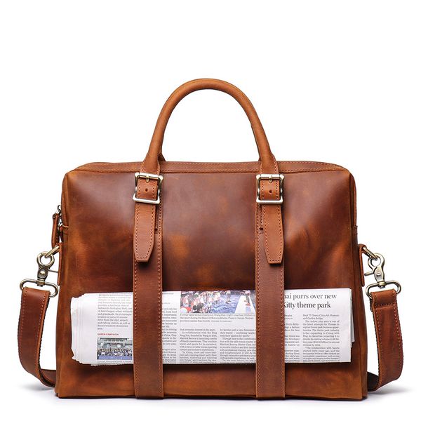 

genuine crazy horse leather briefcase bag large men messenger bag shoulder lapfor men maletines-hombre men's portfolio