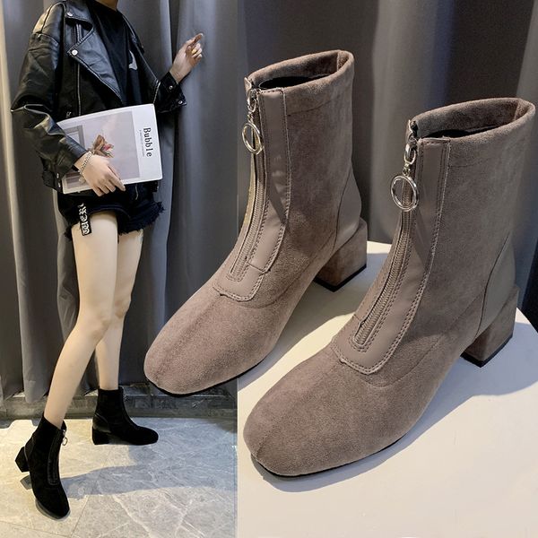 

lady boots zipper women shoes autumn round toe boots-women winter footwear luxury designer ladies 2019 2020 med ankle fashion, Black