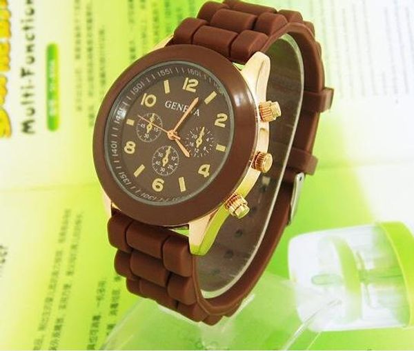 

genav trend european and american foreign trade style durable and comfortable male female student watch silicone watch factory wholesale, Slivery;brown