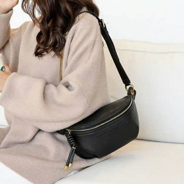 

2020 new messenger bag leather chest bag tide korean female leather shoulder female fashion waist hand bags