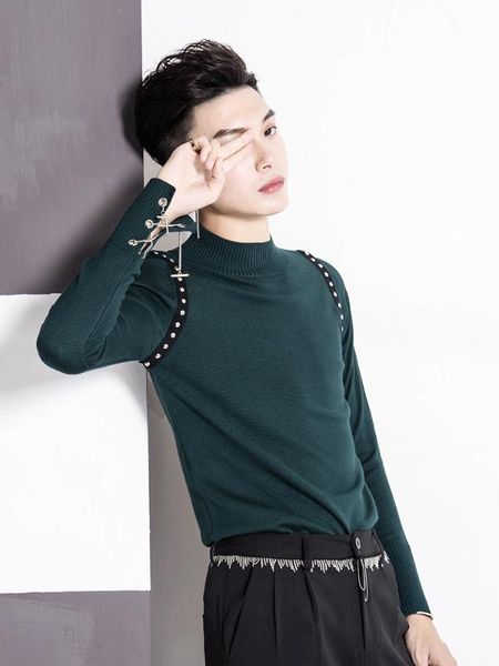 

новая осень зима мужская мода случайные тонкий свитер удобный водолазка личности хип-хоп сценические костюмы, White;black