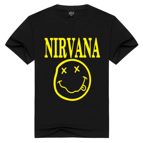

explosions rock short sleeve stereo smiling face printed men's t-shirt american rock nirvana band rock t-shirt, White;black