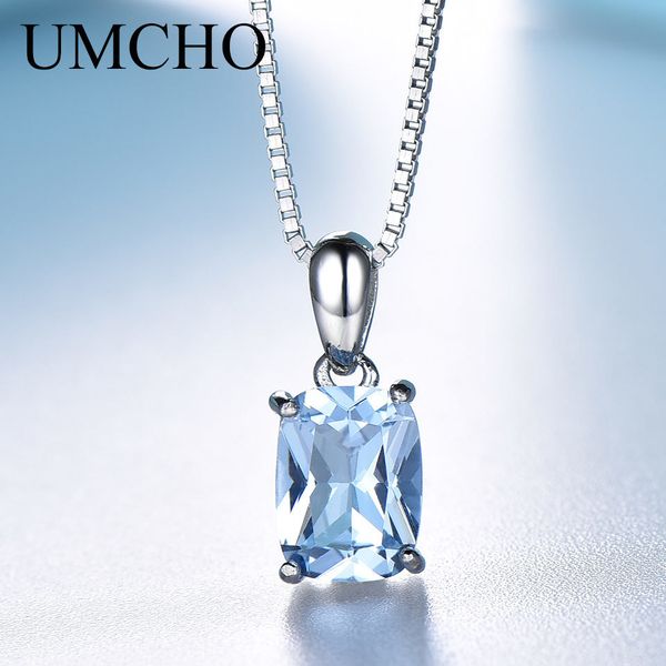 

umcho solid 925 sterling silver pendant necklace gemstone sky blue z necklace romantic wedding gifts for women fine jewelry t190626