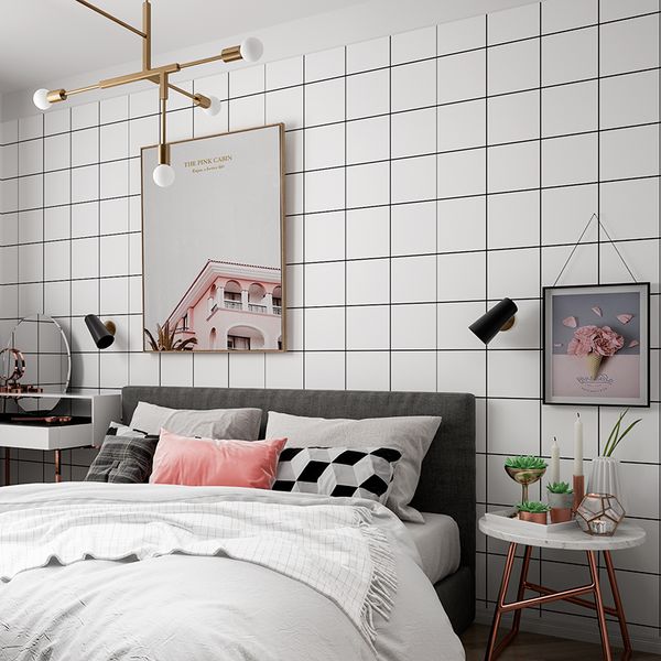 

nordic ins style net red waterproof wallpaper modern minimalist bedroom black and white plaid clothing milk tea shop wallpaper
