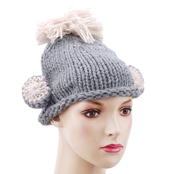 

cute unicorn winter mom women baby kids crochet hat dual ball knitted baby caps boys girls hairball ear baby for 2-8 years, Blue;gray