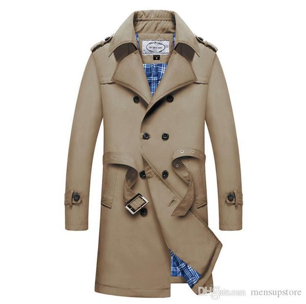 

men long trench coats autumn winter business double breasted sashes designer coats outerwear, Tan;black