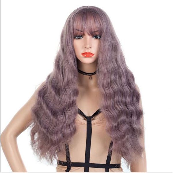 

selling factory customized light purple color long corn perm 32 inch body wave natural straight long wigs forwomen, Black