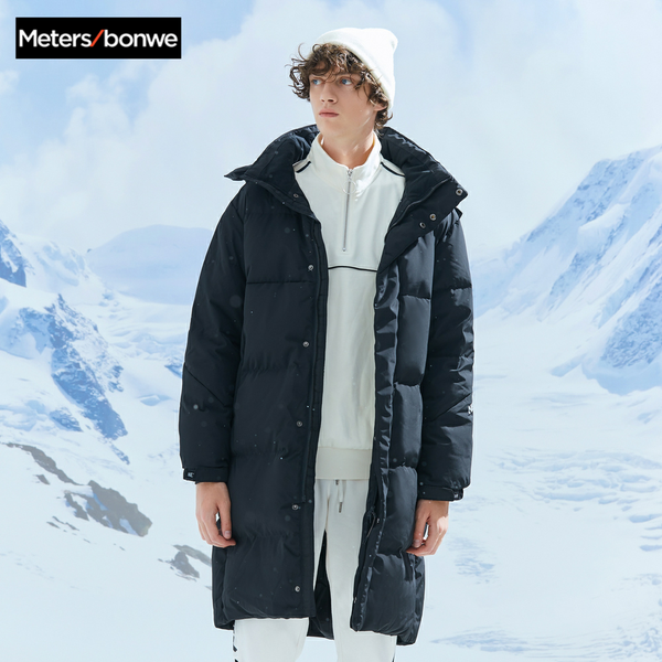 

metersbonwe 2019 new down winter jackets business long thick winter down coat men solid fashion overcoat outerwear warm, Black