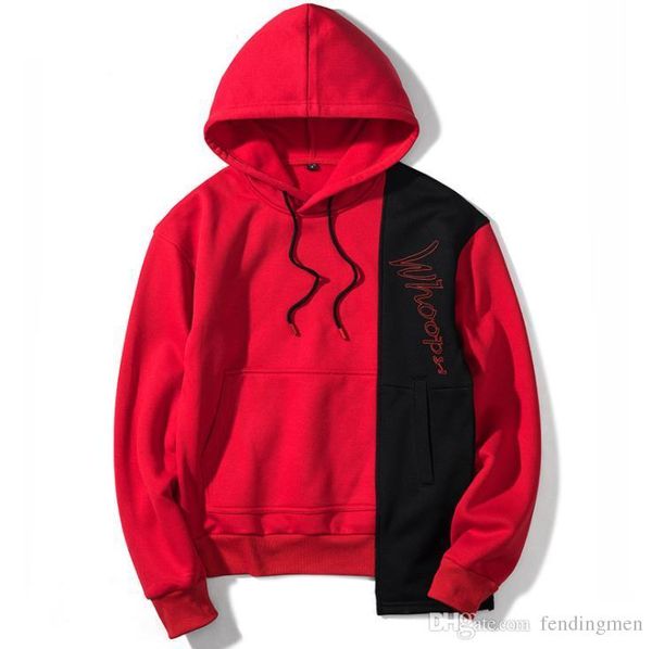 

european size mens designer hoodie fashion aymmetrical panelled color long sleeve drawstring loose hoodies casual mens hoodie, Black