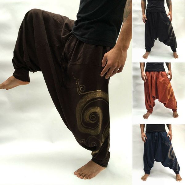 

2019 new casual mens baggy harem pants hippie boho trousers cotton soft loose pants beach yoga long slacks trousers jogger m-3xl, Black