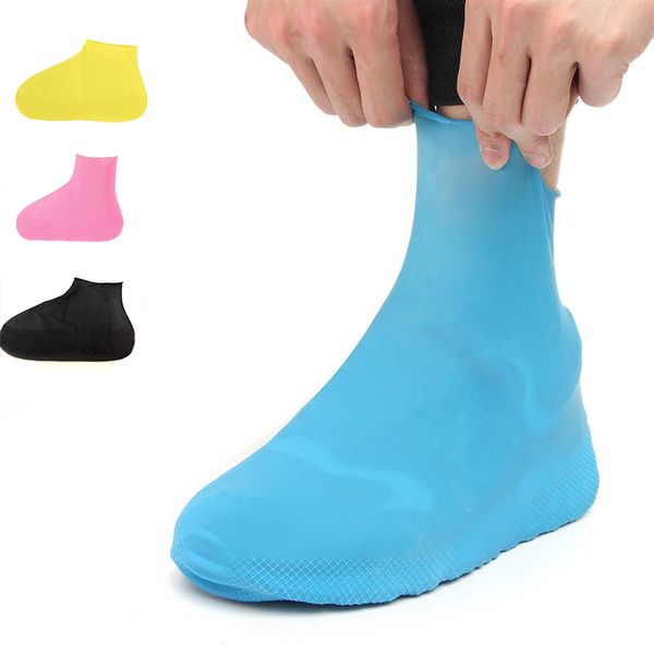 

1 pair rubber anti-slip waterproof shoe cover, reusable rain boot motorcycle bike overshoe, blue yellow for men womensui0057