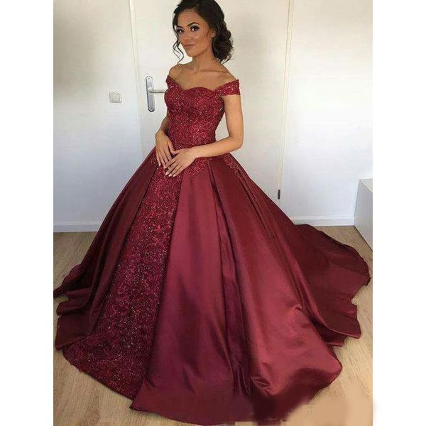 

2020 burgundy charming evening dresses off the shoulder beaded sequined formal prom gown custom made sweep train special occasion wear, Black;red