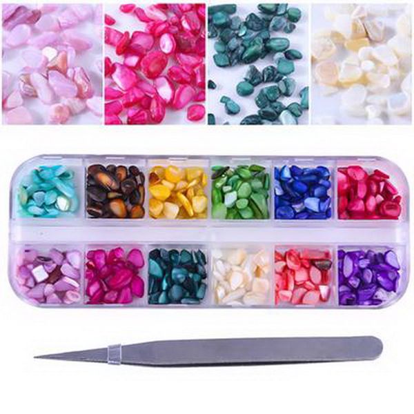 

new 12 colors nail petals shell small crushed stone crystal shell ornament manicure tools wsh99, Silver;gold