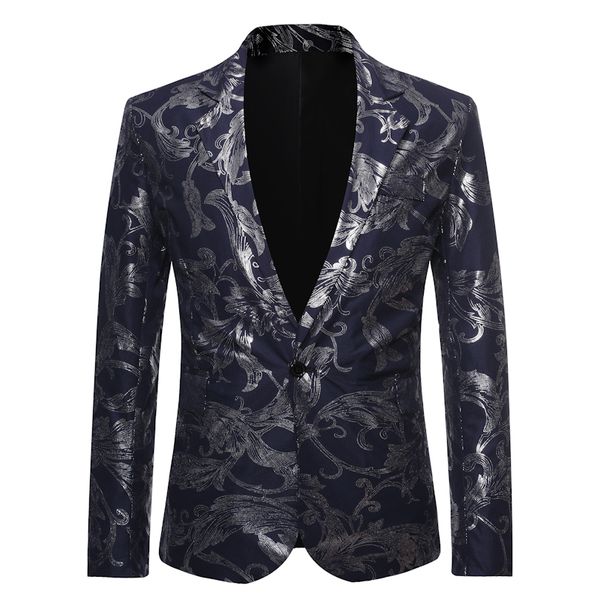 

2019 male slim fit dj club stage one button blazer man formal wedding suit men casual slim fit floral suit jackets us size xxl, White;black