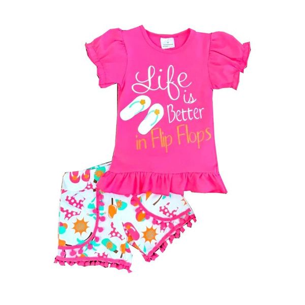 

boutique outfits cate fiery life is better in flip flop summer fashion cartoon clothes set, White