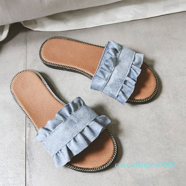 

summer new female slippers open toe solid color outdoor ladies shoes flat bottom fashion sweet comfortable women shoes c06, Black