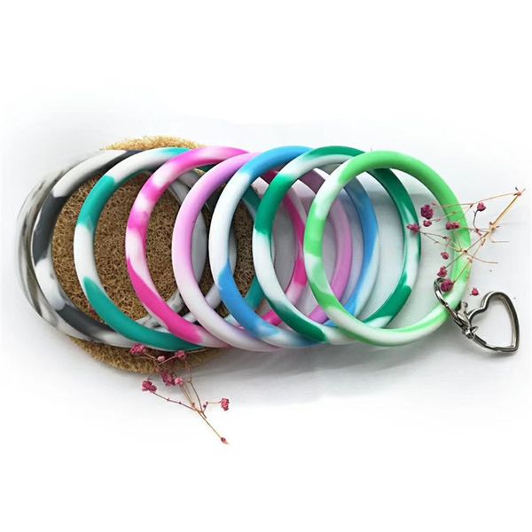

multiple colour key ring chain wristlet keyring bangle - silicone bracelet keychain round key rings sale, Silver