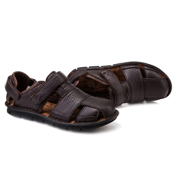 

genuine leather summer shoes men sandals fashion casual shoes male sandalias beach shoes soft bottom breathable men slipp, Black