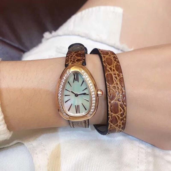 

28mm white dial ladies double wrap brown leather band watch diamond bezel roman number marker womens watches quartz movement oval case shape, Slivery;brown
