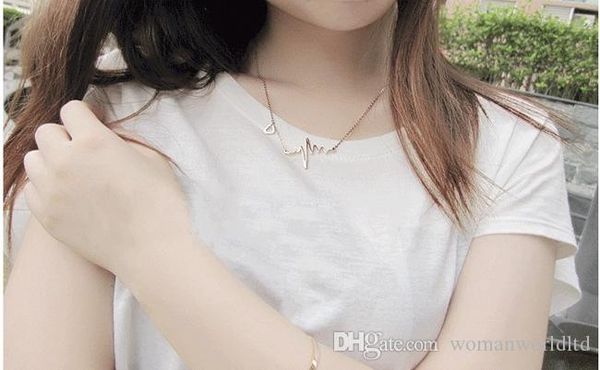 

2016 female europe ecg necklace heart-shaped 18k rose gold pendants clavicle chain collars accessories send women valentine's day gift, Golden;silver