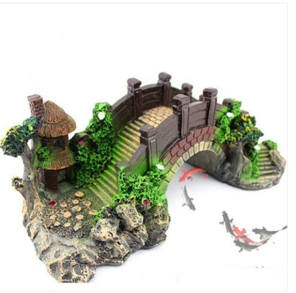 

sales wholesales 2019 aquarium resin bridge landscape fish tank ornaments pavilion tree decoration
