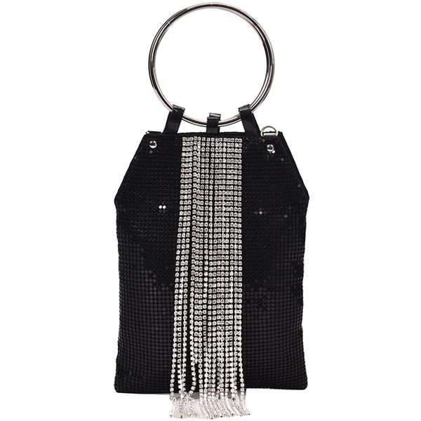 

new fashion party ring rhinestone silver sequin tassel chain dinner clutch