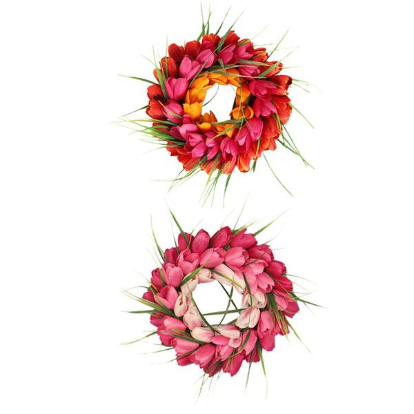 

artificial tulip wreath fake flower tulip front door garland, pink wreath