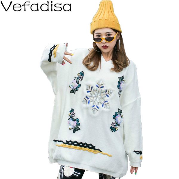 

vefadisa autumn sequined hooded pullovers sweater snow batwing sleeve sweater streetwear woman white 2019 qyf639, White;black