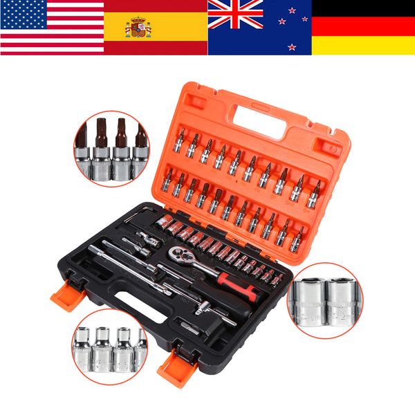 

walfront 46pcs/box socket spanner kit 1/4 inch extension bar hex key wrenches chromium-vanadium steel woodwork hand tools set