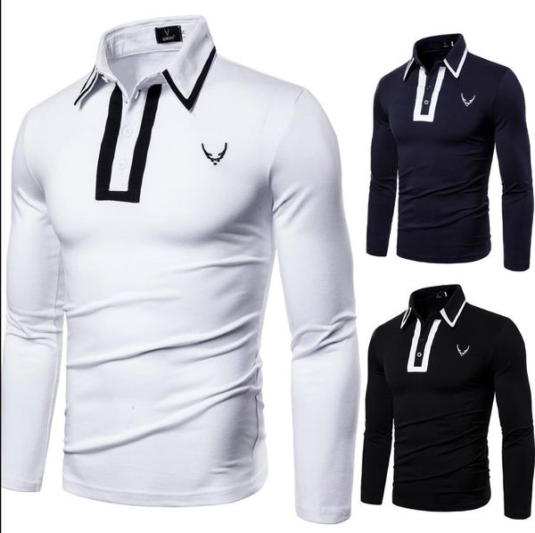 

men tshirt european code polo new autumn european and american lapel long-sleeved t-shirt logo embroidery men's t-shirt yt041, White;black