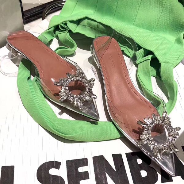 

woman amina shoes new fashion design muaddi luxury clear pvc sandals crystal embellished gilda original factory shoes, Black
