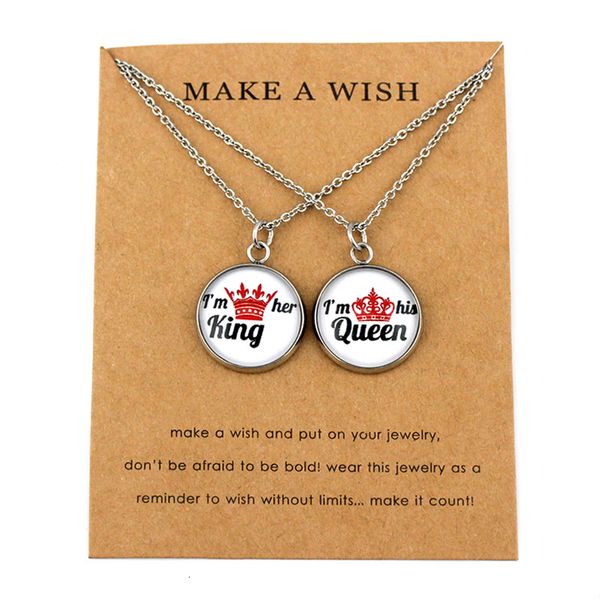 

(a set) her king his queen silver pendant necklaces lover's women men necklace fashion trendy jewelry christmas gift