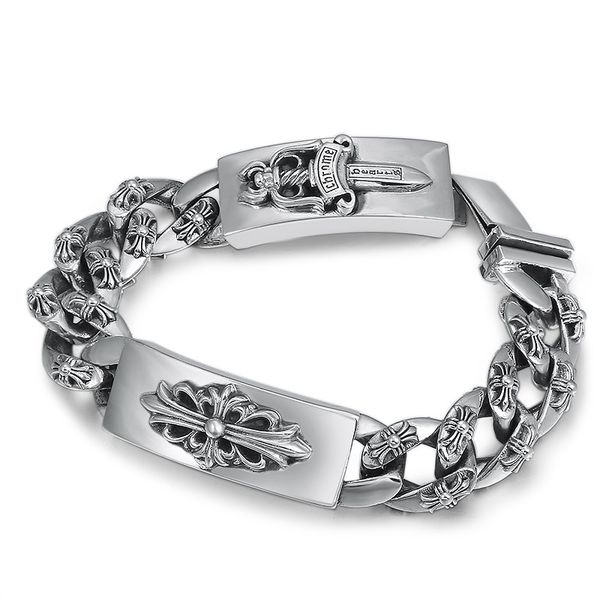 

Gothic new 925 sterling silver handmade vintage jewelry American European antique silver crosses sword charm link chain men's bracelets